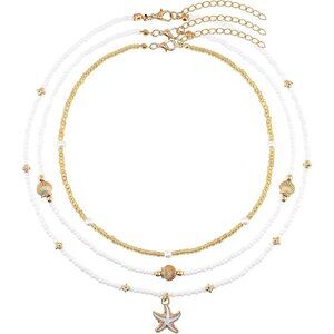 Bohemian Layered Beaded Necklace for Women Seashell Starfish Choker Jewelry
